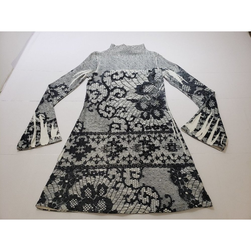 S-Twelve Womens Dress Long Sleeve Mock Neck Shirt Dress Rhinestone Accents Sz S